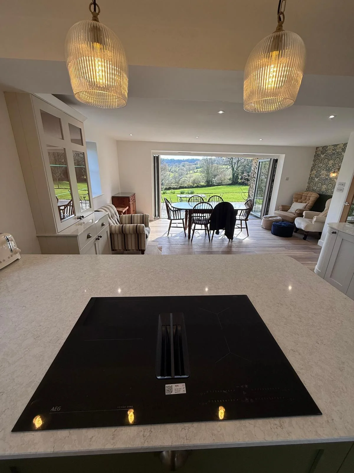 Kitchen island and living space